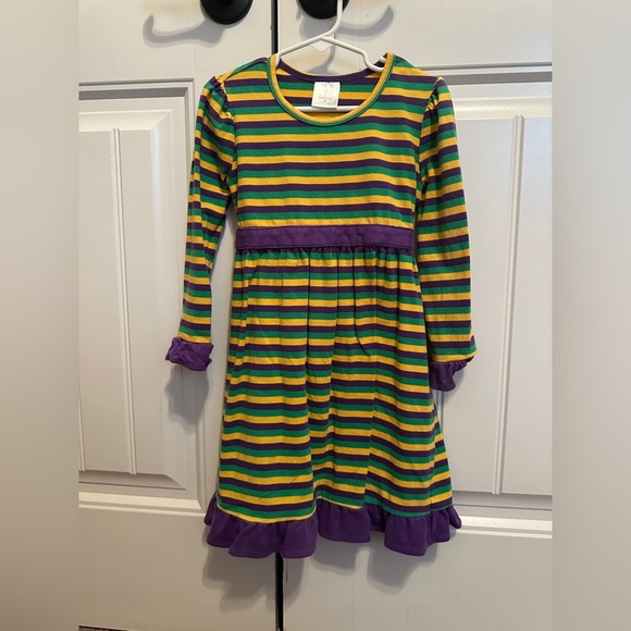 LTC Other - LTC Long Sleeve Mardi Gras Striped Kids Dress Size 5T